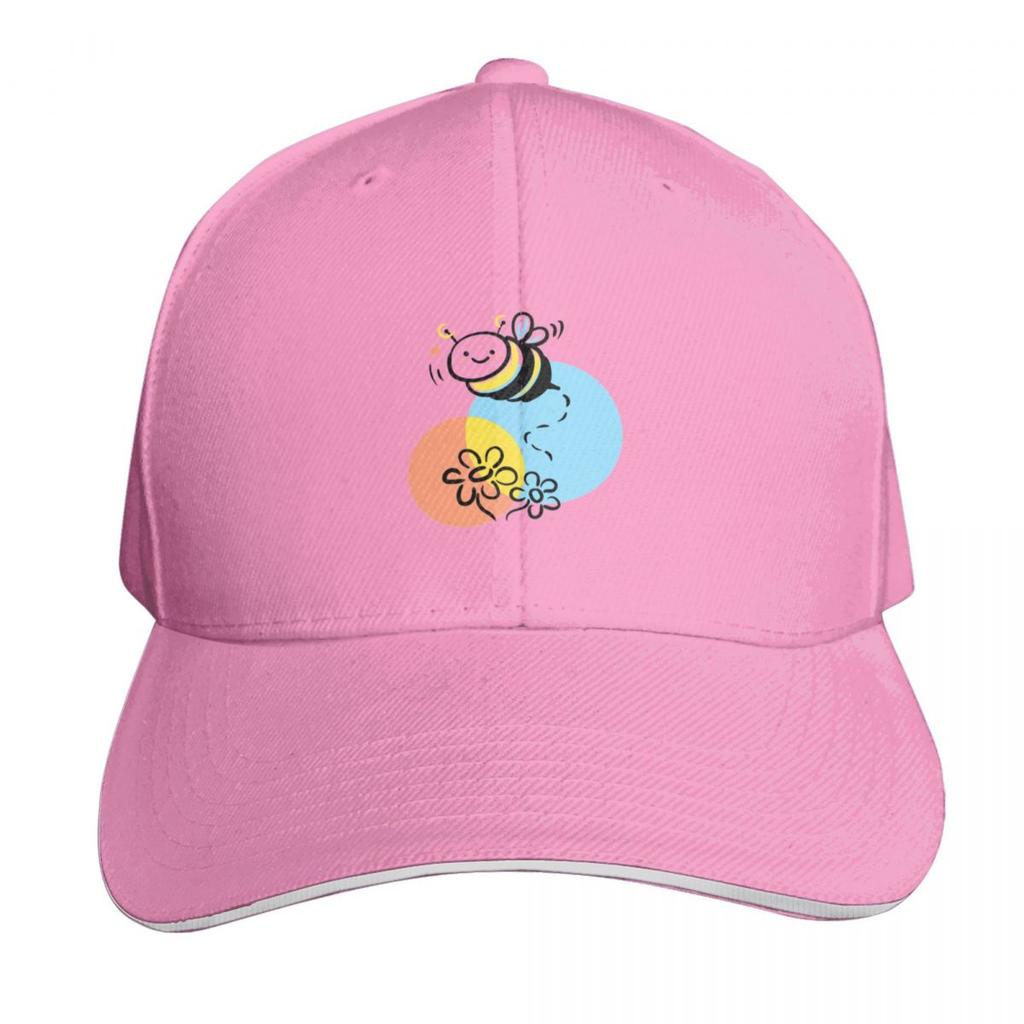 Bee flying on flowers cute cartoon smiling spring bug Baseball Cap Beach Bag hiking hat Icon Unisexs Baseball Womens