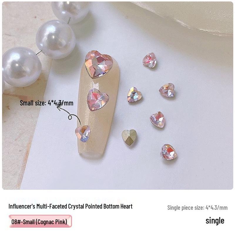 Heart Rhinestone Nail Art Accessories: Super Shiny Crystal Glass In Iridescent Peach, Small & Large Sizes