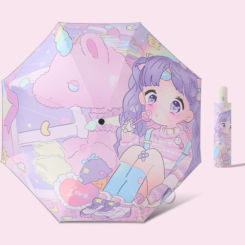 Children Windproof Automatic Umbrella Rain Unicorn Folding Umbrellas Black Coating Anti UV Umbrella Kids Parasol Girls Boys