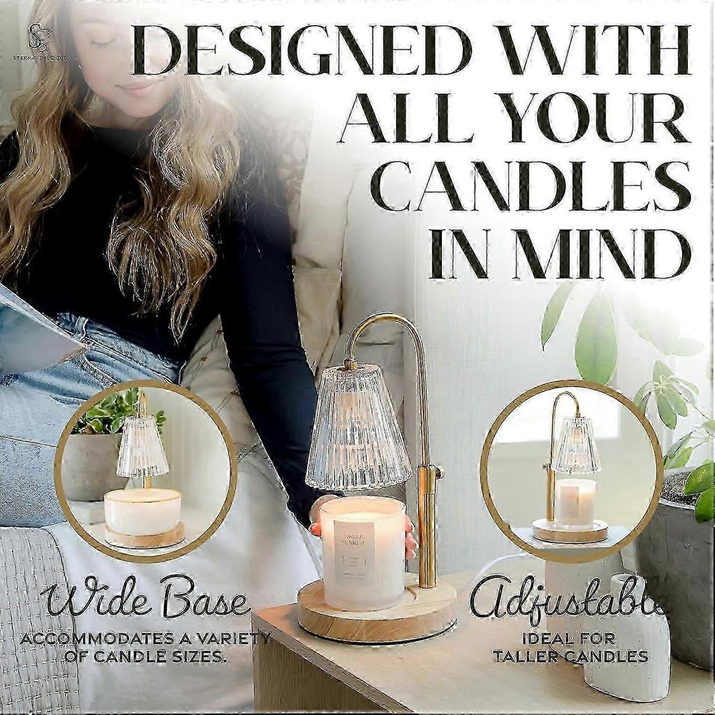 Adjustable Dimmable Electric Candle Warmer Lamp for 8 oz Jar Candles, Modern Design, White Finish, Compatible with All Wax TypesZZ57 S06