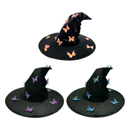 Шляпа ведьмы с декором из 12 бабочек, поля с закруткой, для Хэллоуина, вечеринок, косплея, маскарадный костюм, аксессуар для костюма ведьмы