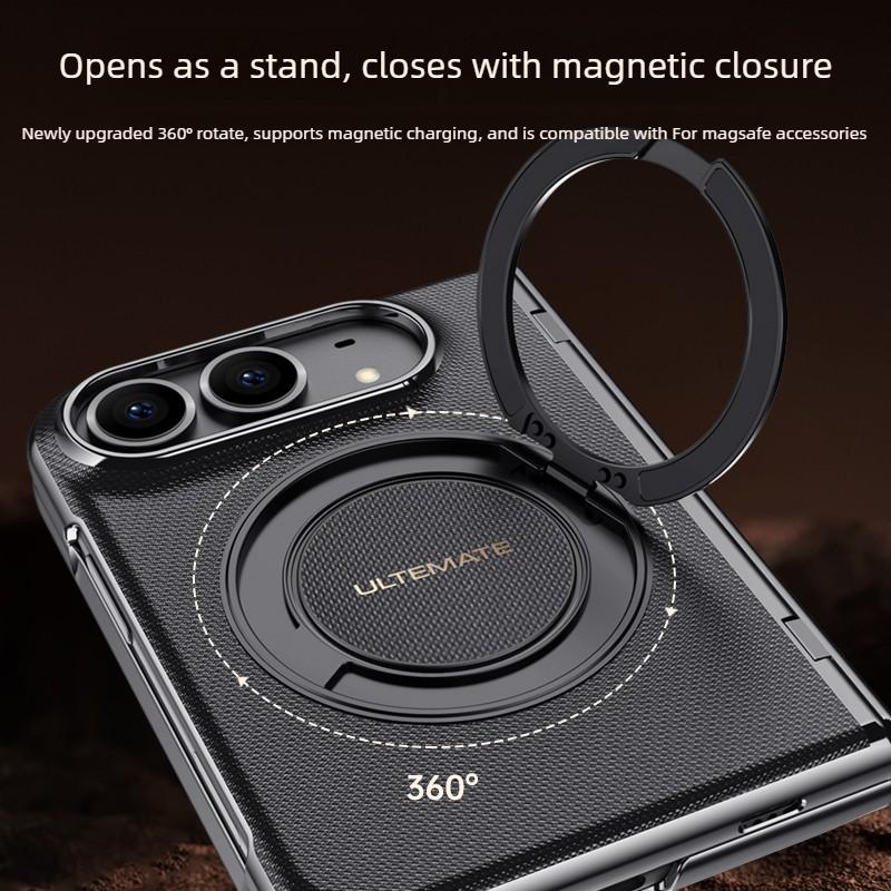 For IPhone Duo Fold Case Luxury PU Leather Magnetic 360°rotate Stand Protective Back Cover for Wireless Charging Phone Shell