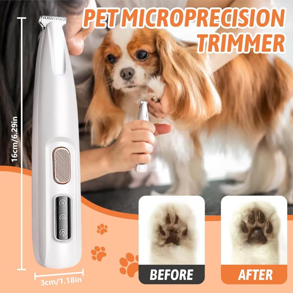 Pet Micro Precision Trimmer, перезаряжаемый беспроводный триммер для лап собак с низким уровнем шума и светодиодной подсветкой, многофункциональные машинки для стрижки домашних животных для глаз, ушей, лица