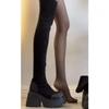 Long Boots Women's 2025 New Thick-legged Small Thick-soled Elastic High Boots Black High-heeled Knee Boots