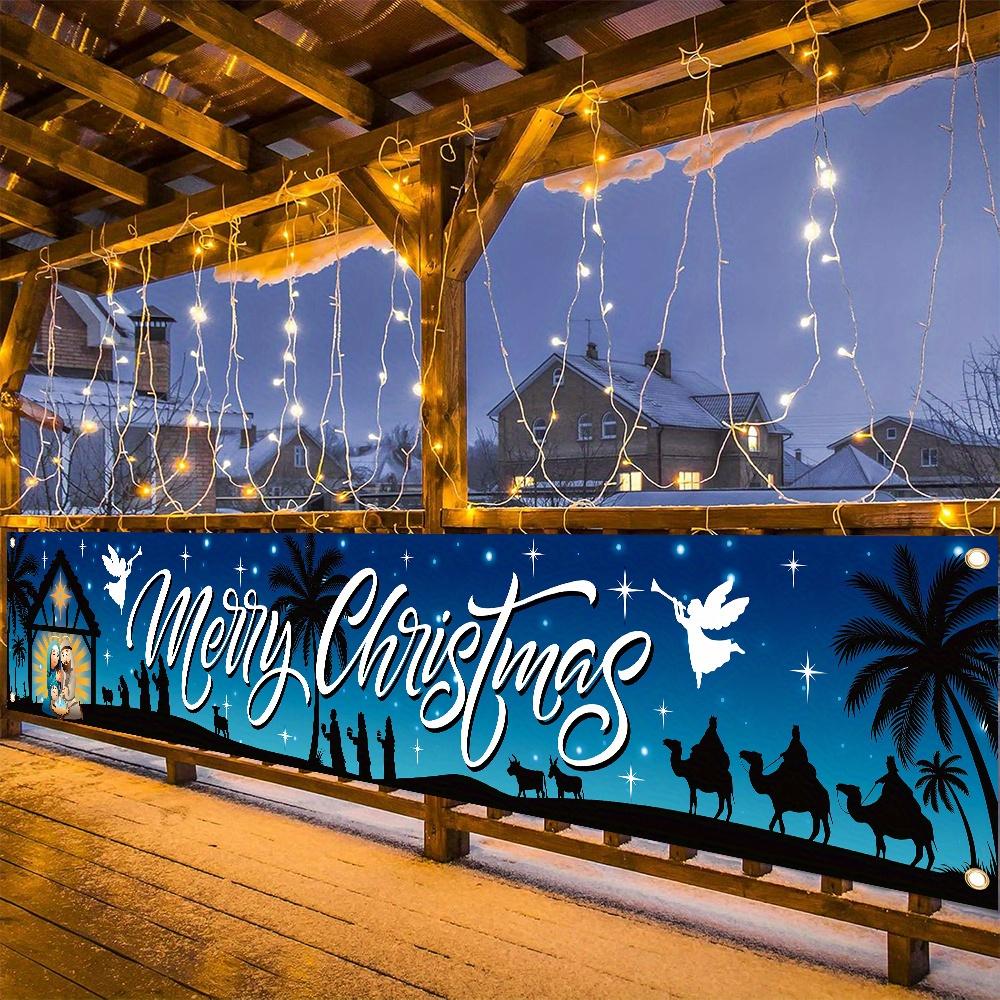 Merry Christmas Xmas Holiday Banner, Durable Polyester Outdoor Yard Sign for Garden Fence