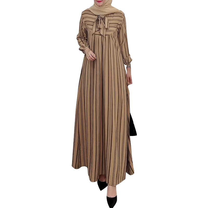 ZANZEA Женское повседневное платье с длинным рукавом и круглым вырезом в полоску с принтом