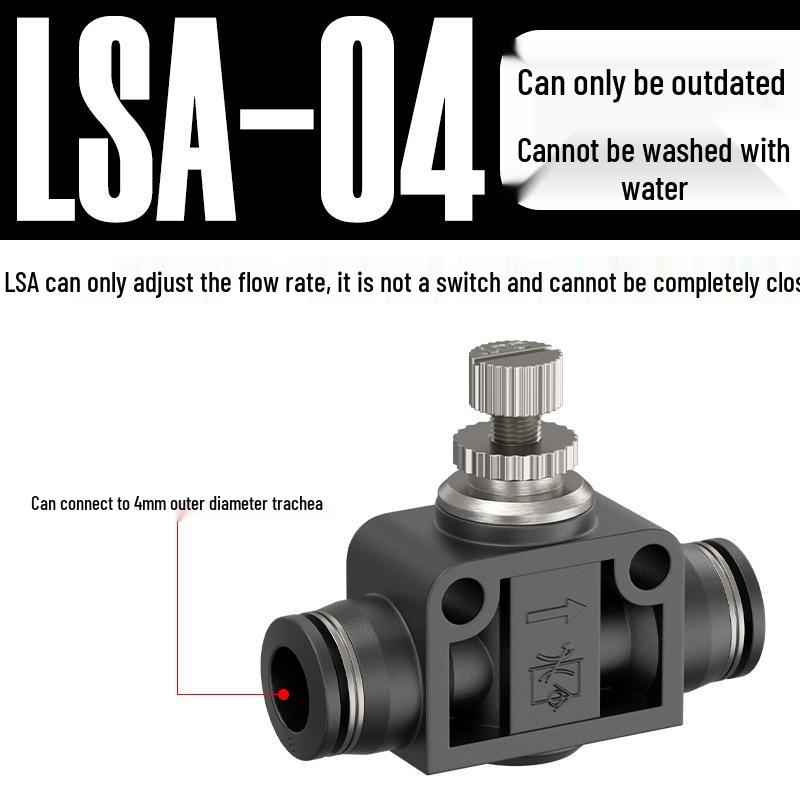 Quick Connect Pneumatic Air Hose Throttle Valve - Flow Restrictor Fitting with Adjustable PA Pipe LSA