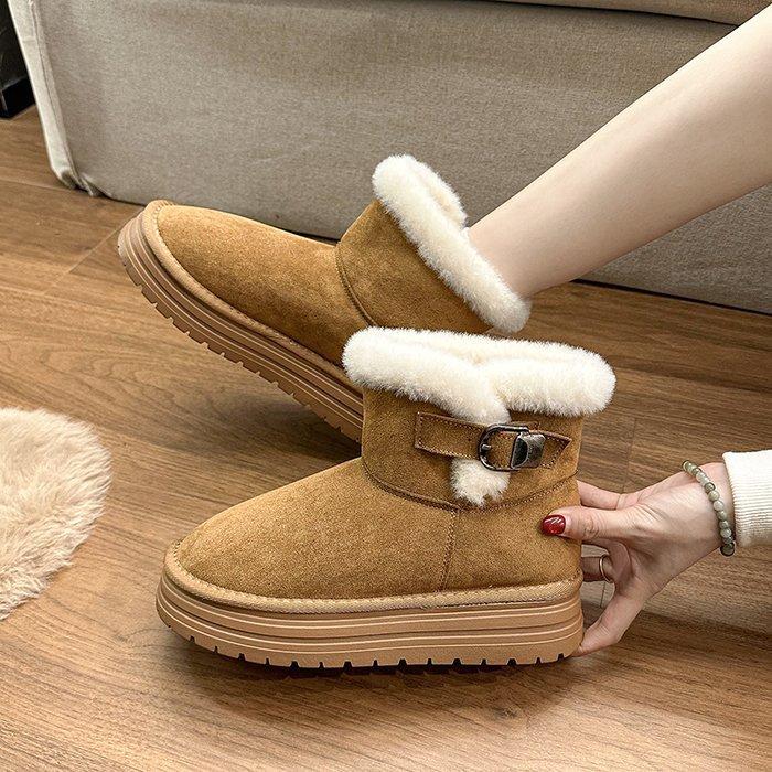 Leather Thick-soled Heightening Fluffy Snow Short Boots for Children, Winter Piling and Thickening To Keep Warm 2025 New Popular Cotton Shoes