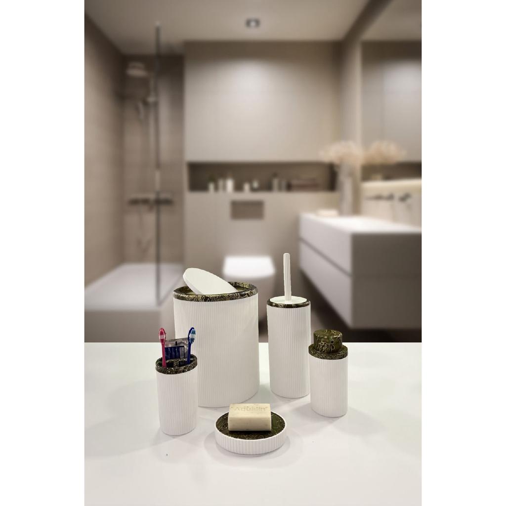 Auaro, набор из 5 круглых предметов для ванной комнаты, покрытый бамбуком в белые полоски