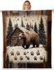 Bear blanket fiery forest design dark art pattern soft throw gothic decor bedroom textile horror accessory