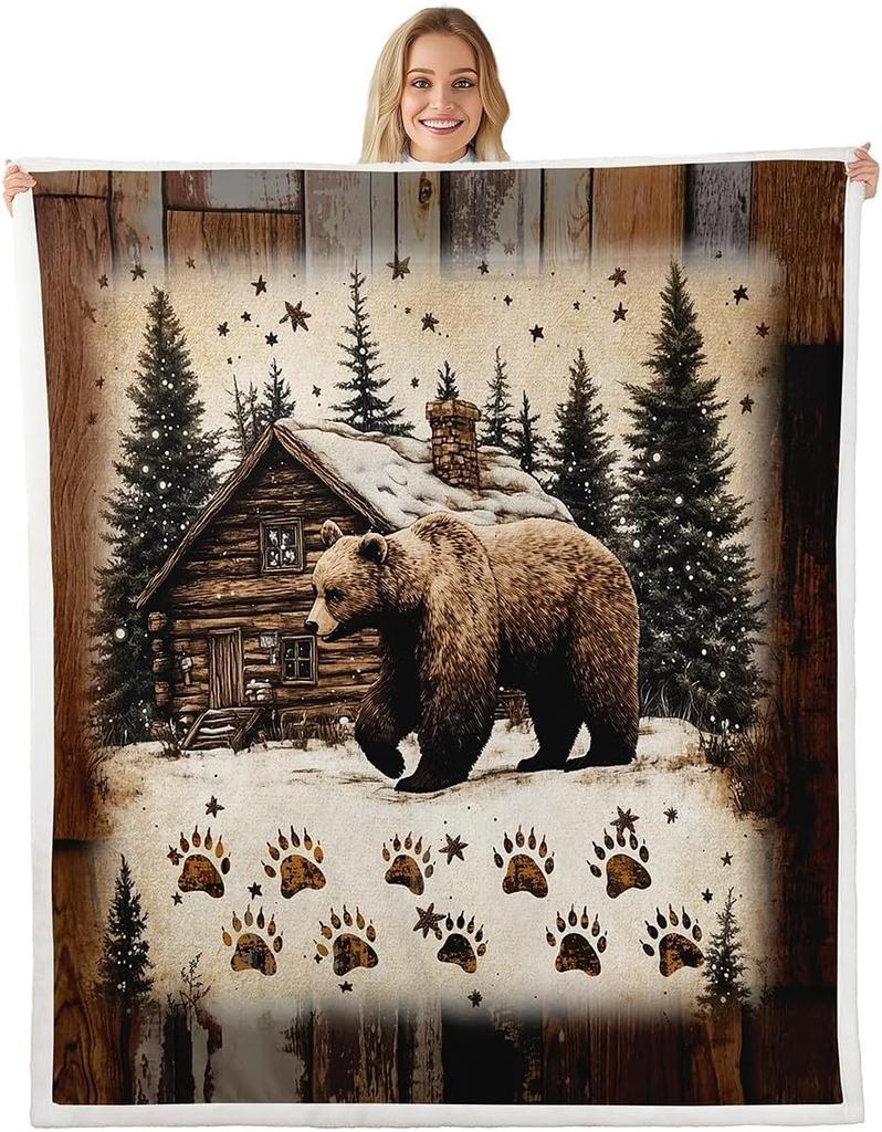 Bear blanket fiery forest design dark art pattern soft throw gothic decor bedroom textile horror accessory