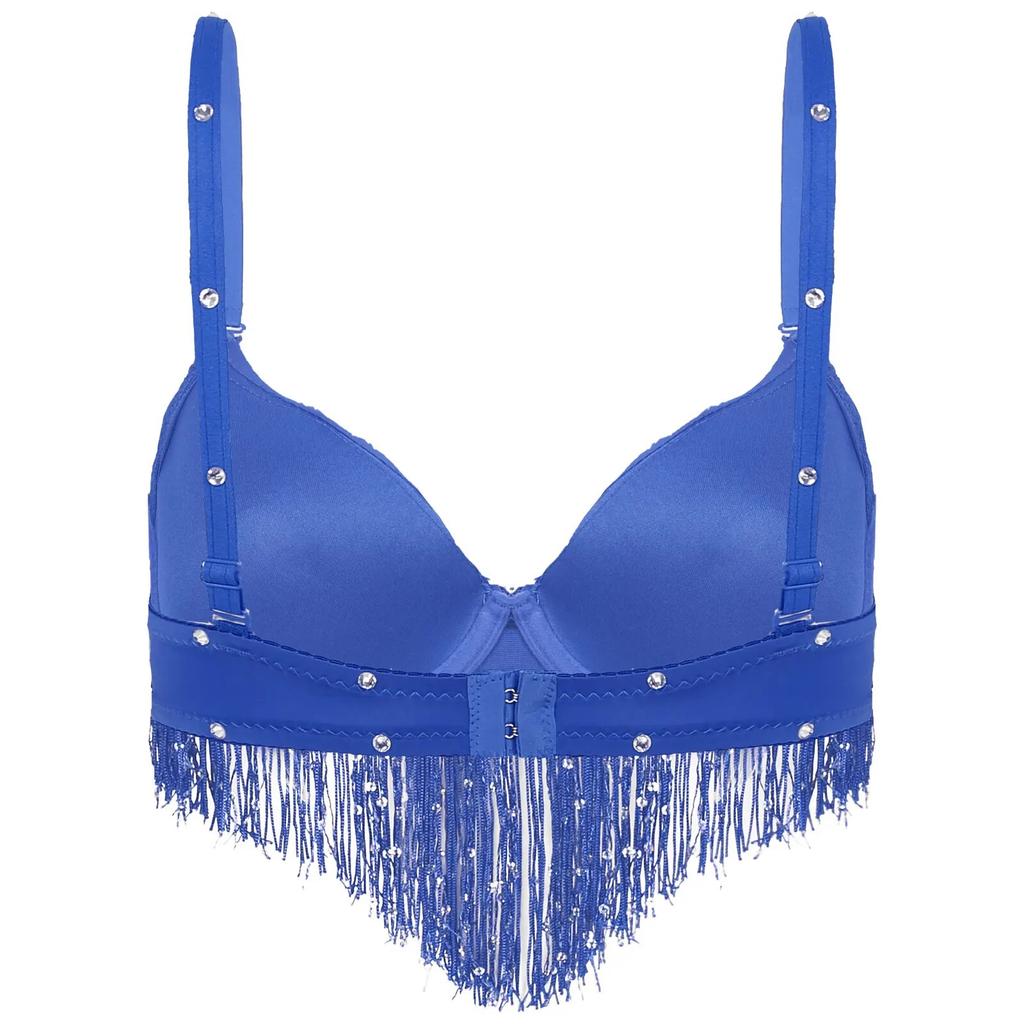 Женская одежда для танца живота для взрослых, Клубная одежда, бюстгальтер пуш-ап, латинский бюстгальтер с блестками, кисточками и стразами, топы, горячая вечеринка, клубный костюм для выступлений