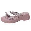Bow thick bottom heightening women's cool slippers summer new wear heightening fairy style versatile flip-flops female tide