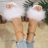 Fashion 2025 Hot Sale Women's Shoes Open Toe Women's Slippers Plus Size Daily Slippers Women Square Toe Feather Flat with Female Sandals