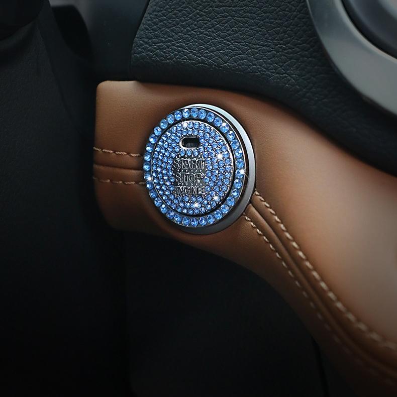 Rhinestone Car One-Click Engine Start Stop Switch Button Cover Ignition Button Sticker Auto Interior Decoration Accessories