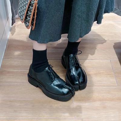 Туфли с раздвоенным носком, женские, подковы, свиные рысаки, маленькие кожаные туфли, повседневные мокасины на шнуровке в британском стиле