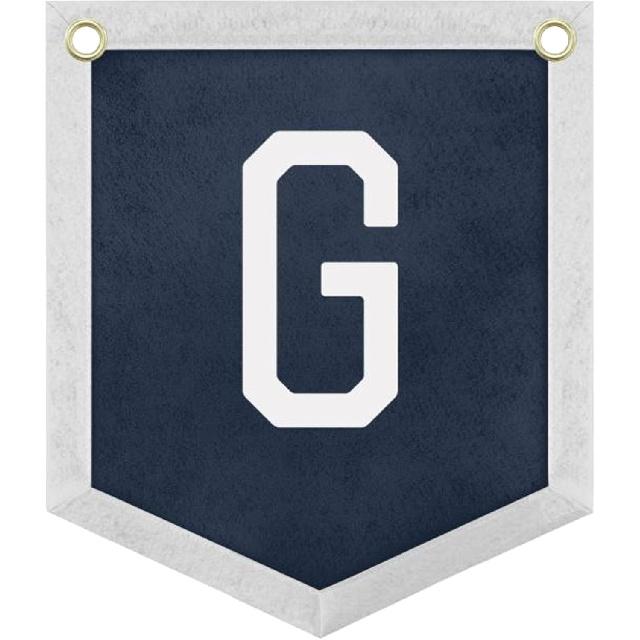 Handmade Felt Alphabet Pennant Banner for Nursery Room Decor - Navy Blue & Beige Educational Wall Hanging for Kids Room 11.8 x 13.8 Inches (B)