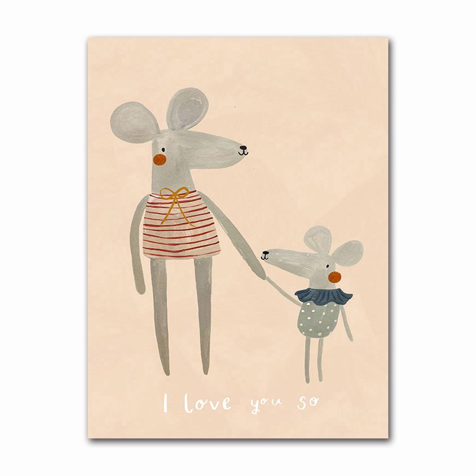 Boho Cartoon Rabbit Mouse Goose Nursery Wall Art Canvas Painting Nordic Retro Poster Prints Wall Picture Baby Kids Room Decor
