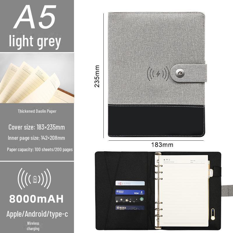 Многофункциональный деловой блокнот: A5 Перезаряжаемый ноутбук, беспроводное зарядное устройство, USB-накопитель и устройство для записи совещаний