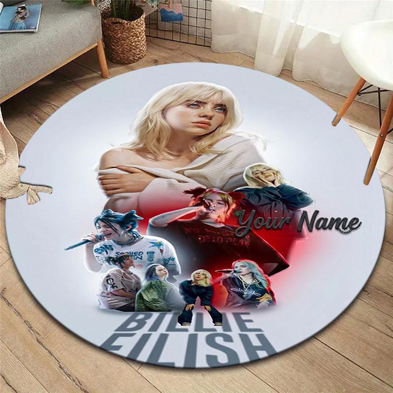 Billie Eilish Custom Name Round Area Rug,Carpet Rug for Living Room Bedroom Sofa Playroom Decor,Non-slip Floor Mat
