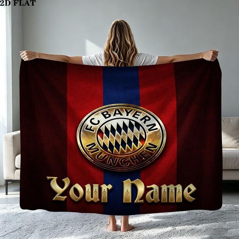 1PC FC Bayern Munchen Custom Name Patterned Flannel Blanket Suitable For All Seasons for Home Decor Warmth and Comfort Gifts Holiday Present