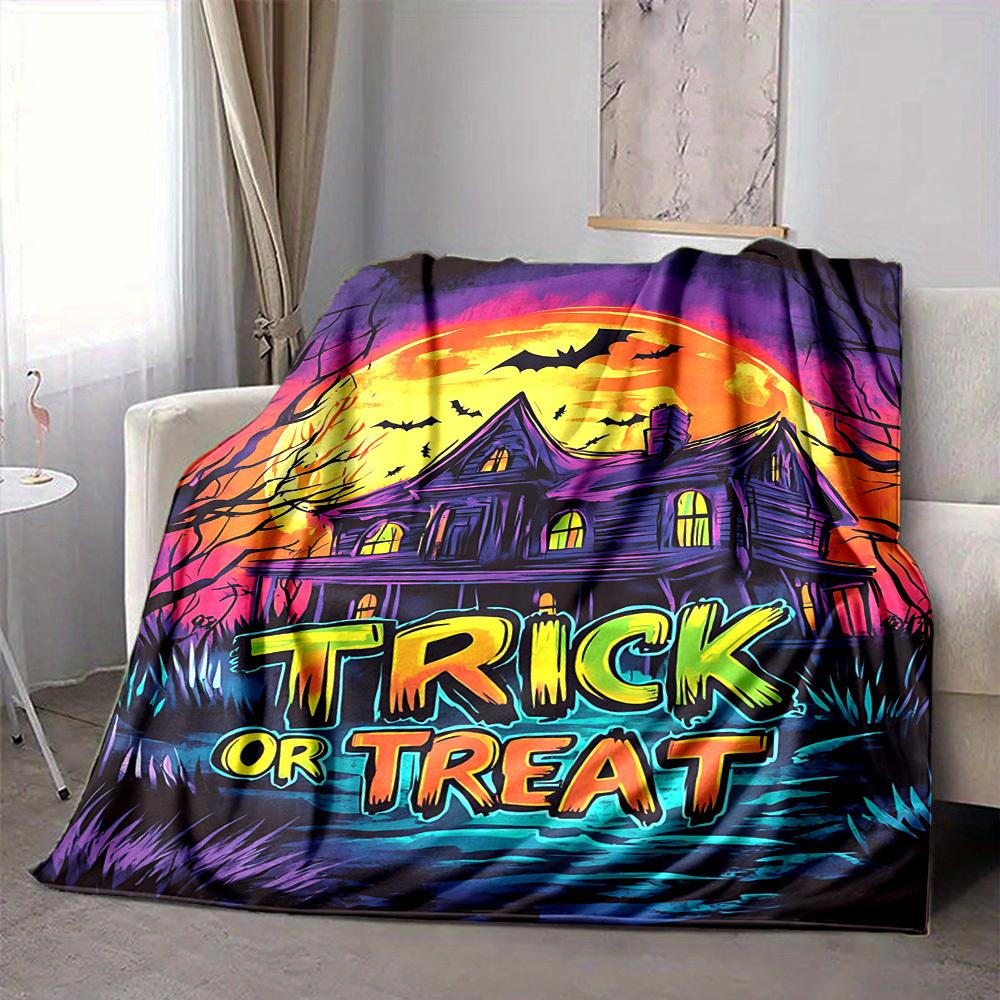 1pc Trick or Treat Blanket, Lightweight Flannel Fleece with Digital Printing, Soft Warm for Sofa, Travel, Camping, Office, Couch, Chair, and Bed, All-