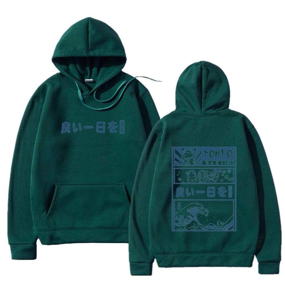 Harajuku унисекс толстовка с капюшоном японский кандзи мультфильм большая волна Токио негабаритный Streetw хип-хоп пуловер с капюшоном одежда унисекс