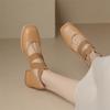 Women Mary Janes Pumps Round Toe Thick Mid Heels Cross Strap Glove Shoes Ladies Fashion Shoes Spring Autumn Beige 43