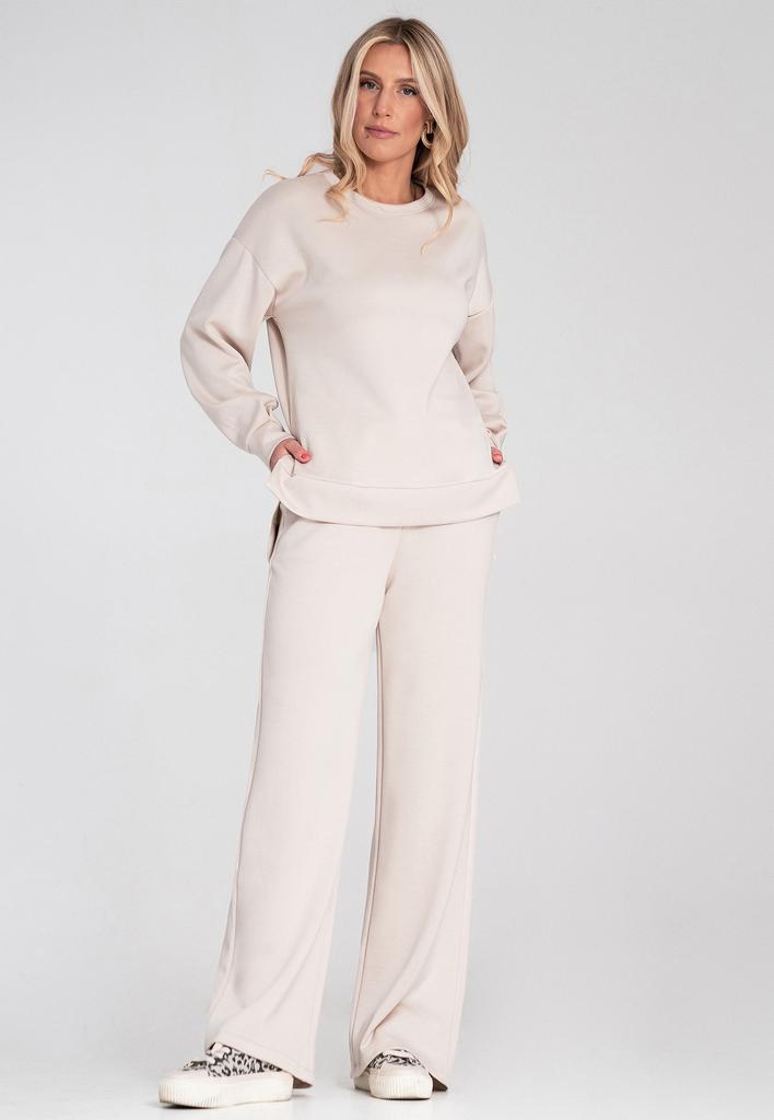 Bluza Damska Bez Kaptura - Asymetryczna Bluza Damska - Beżowa M1203 R. S/M