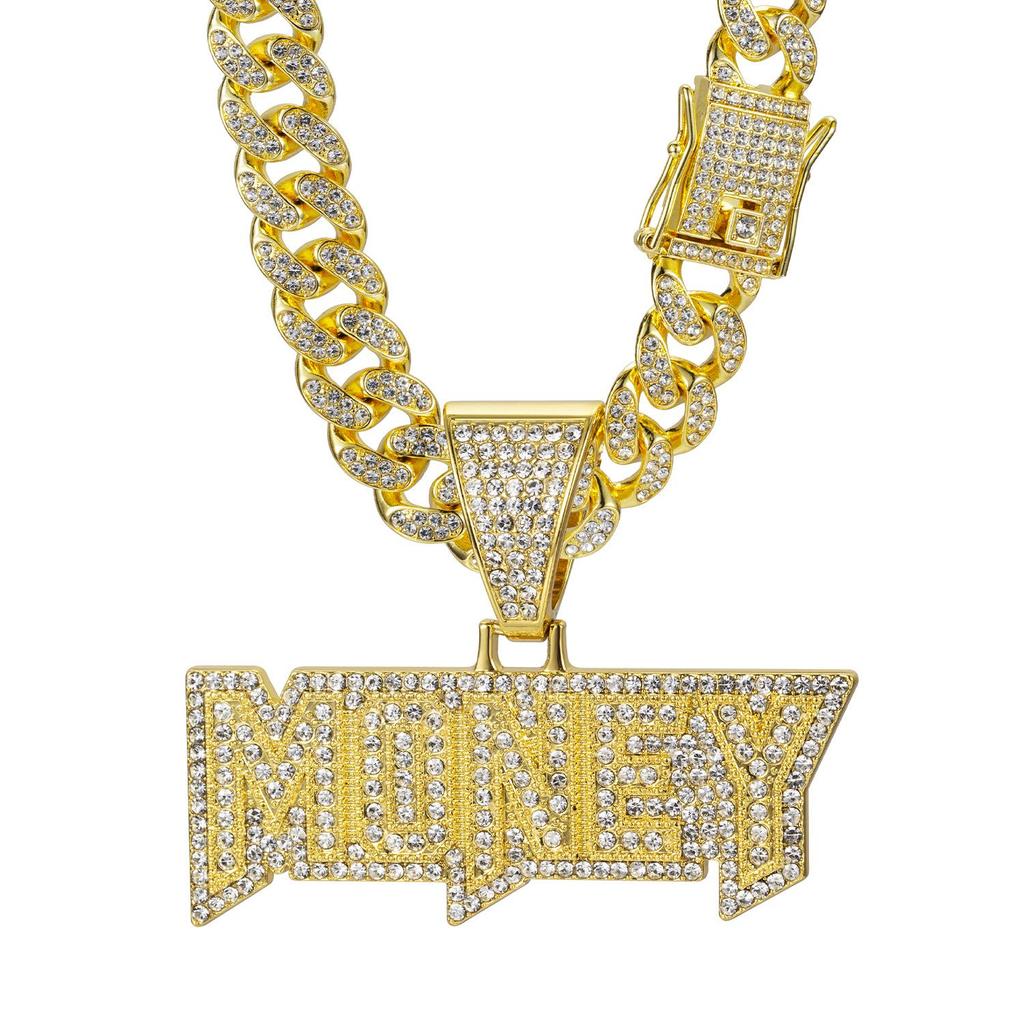 European American Hip-Hop MONEY Letter Diamond Pendant Cuban Necklace
