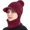 Женская зимняя утолщенная подкладка шапка термобалаклава капюшон шарф с козырьком вязаные шапки с помпоном