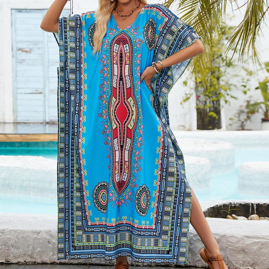 2024 European-American Middle East Beach Robe: Loose, Stylish Bikini Cover-Up with Positioning Print for Sun Protection