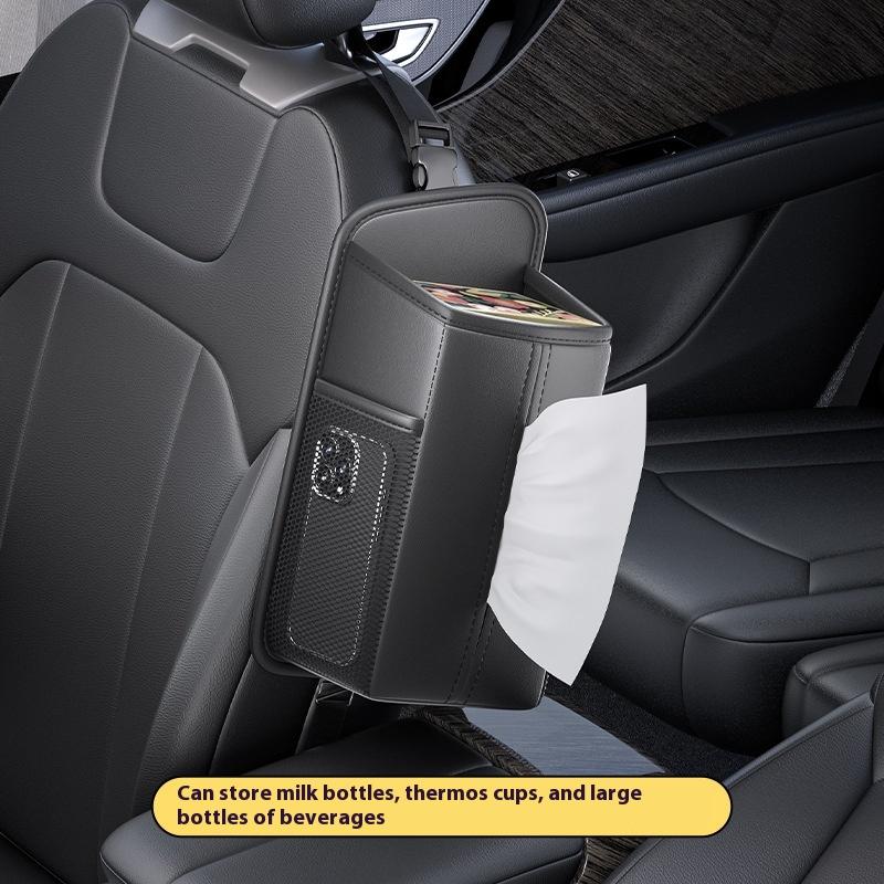 Car Storage Box Leather Car Seat Side Storage Bag Hanging Auto Seat Organizer Tissue Bag Water Cup Holder Mesh Storage Pocket
