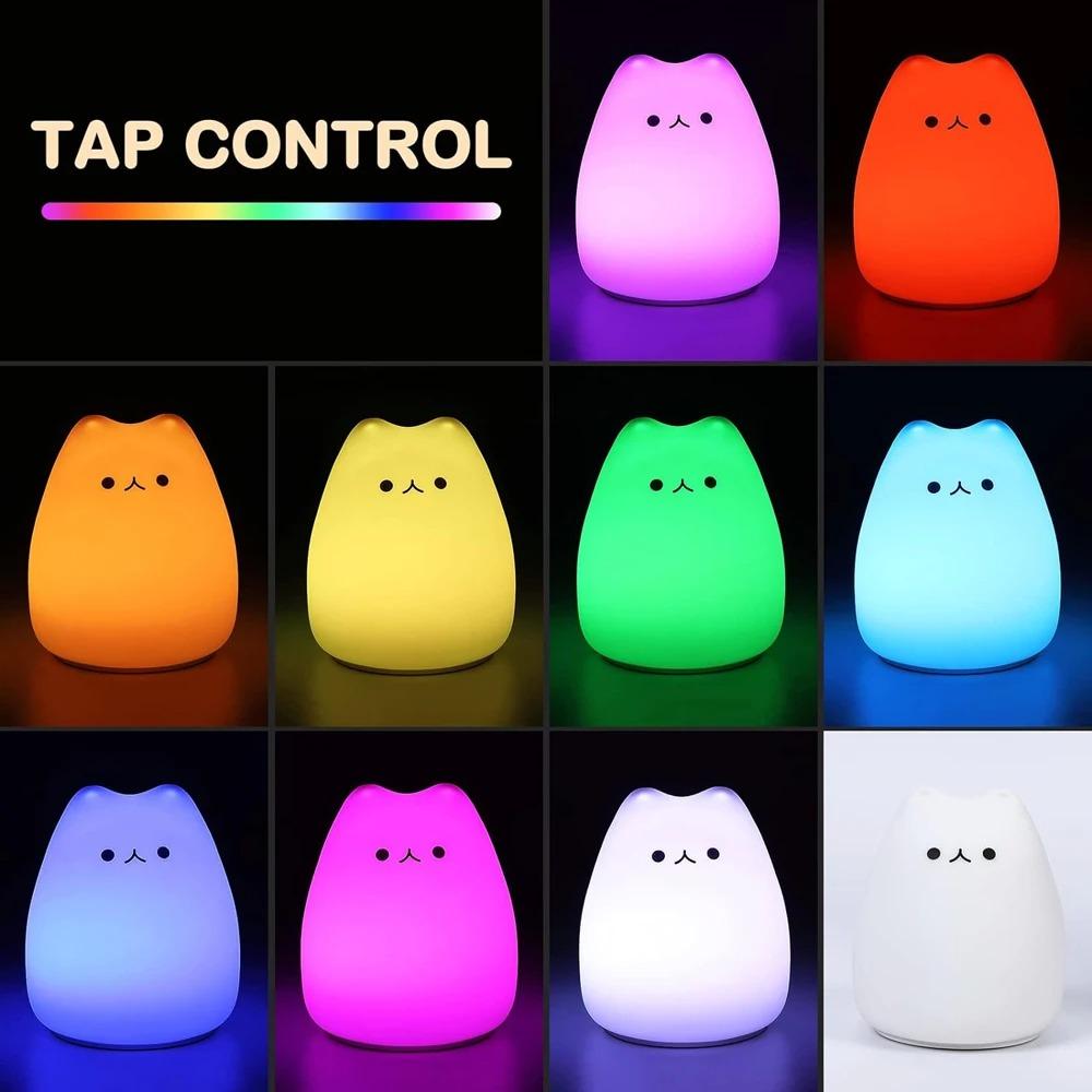 Cute Cat Night Light For Baby Kids Cartoon 7 Colors Silicone Sleeping Lamp Touch Sensor Table Lamp For Home Bedroom Decoration