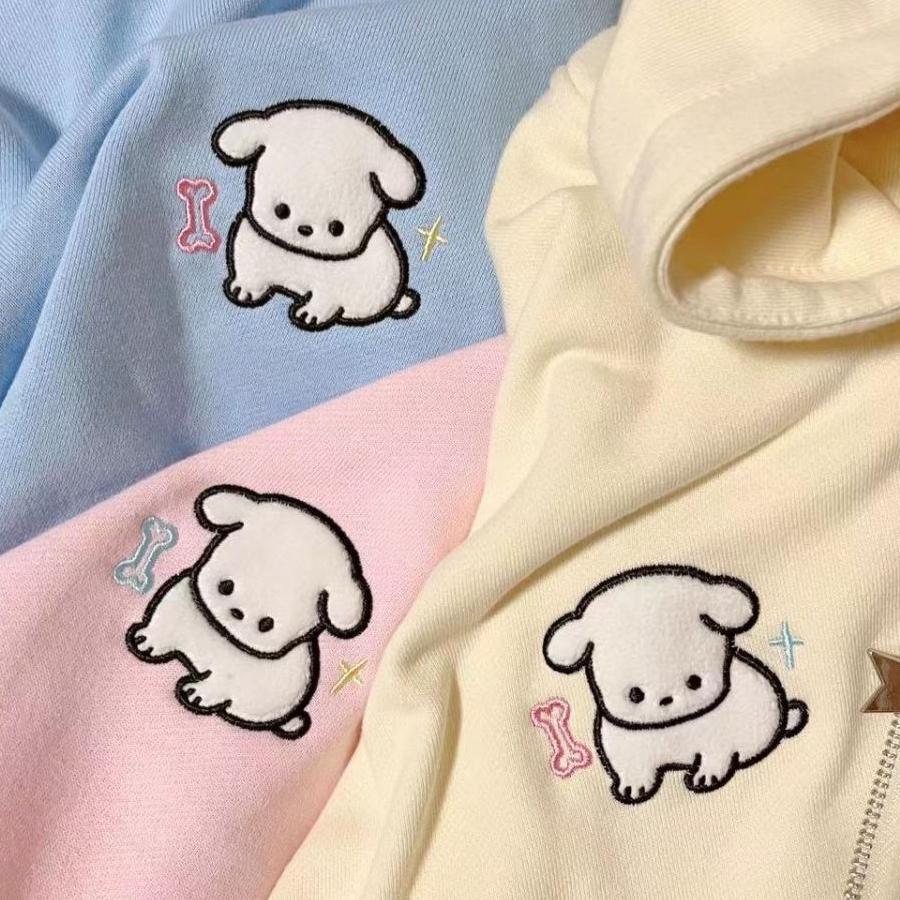 Японские кавайные толстовки на молнии для женщин, милые девушки, звезды, графика, вышивка, толстовки с капюшоном Kpop, милый повседневный женский топ