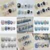 100% HANDMADE Short Round Fake Nail Set With Glue Star Ice Cream Blue&Yellow Cute Gentle Summer Spring Sea Ocean Diamond Press On Nails Reusable