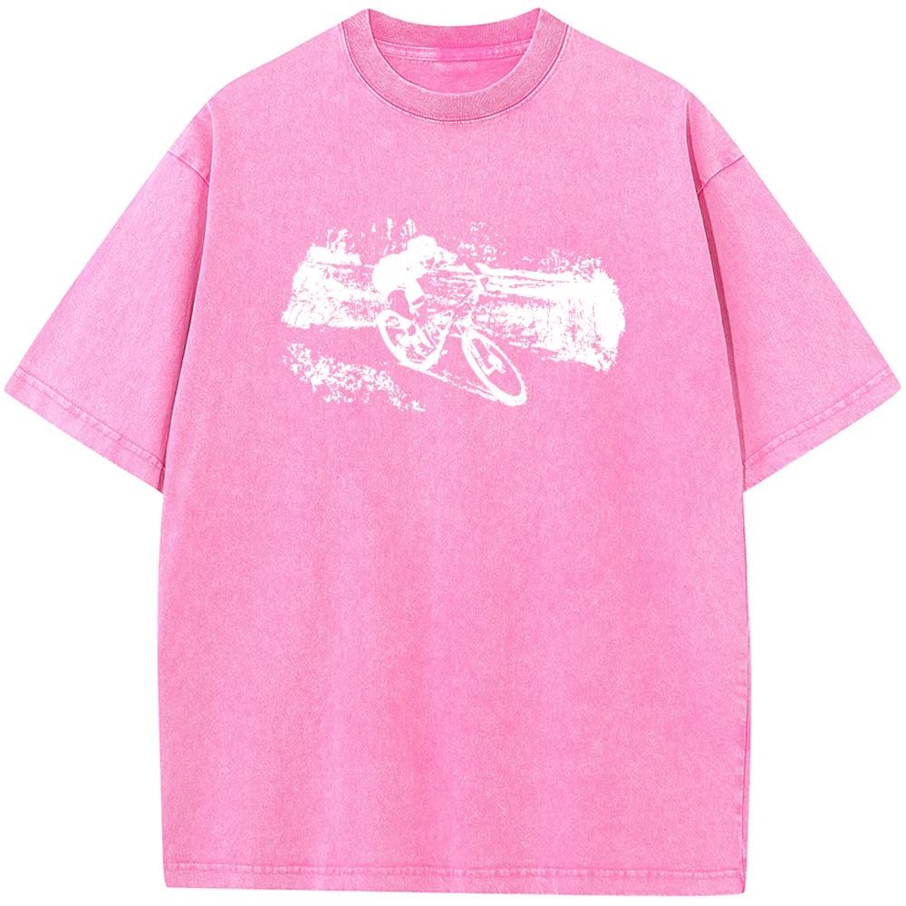 Футболка с принтом «Велосипедная езда», мужская, хлопковая, с круглым вырезом, стираная, новинка, повседневная, свободная, отбеленная футболка, летняя отбеленная футболка