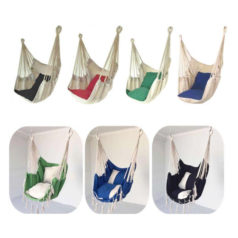 Стильное подвесное кресло-гамак для отдыха на открытом воздухе с мягкими подушками и прочными веревками