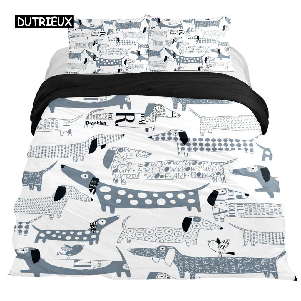 Комплект постельного белья с изображением таксы в мультяшном стиле, комплект постельного белья размера «king size» для любителей собак, детей и подростков, 2/3 шт., двуспальное одеяло