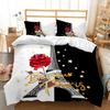 Fashion Eiffel Tower Duvet Cover Cherry Blossom Pattern Bedding Kit Modern Cityscape Print