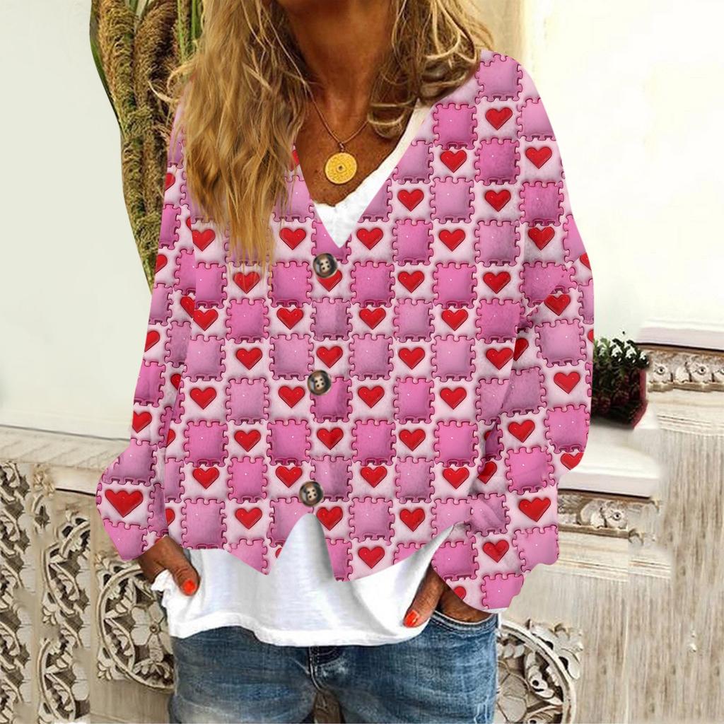 Женская модная короткая куртка, повседневная, с длинными рукавами, с принтом ко Дню святого Валентина, однобортный плюшевый топ