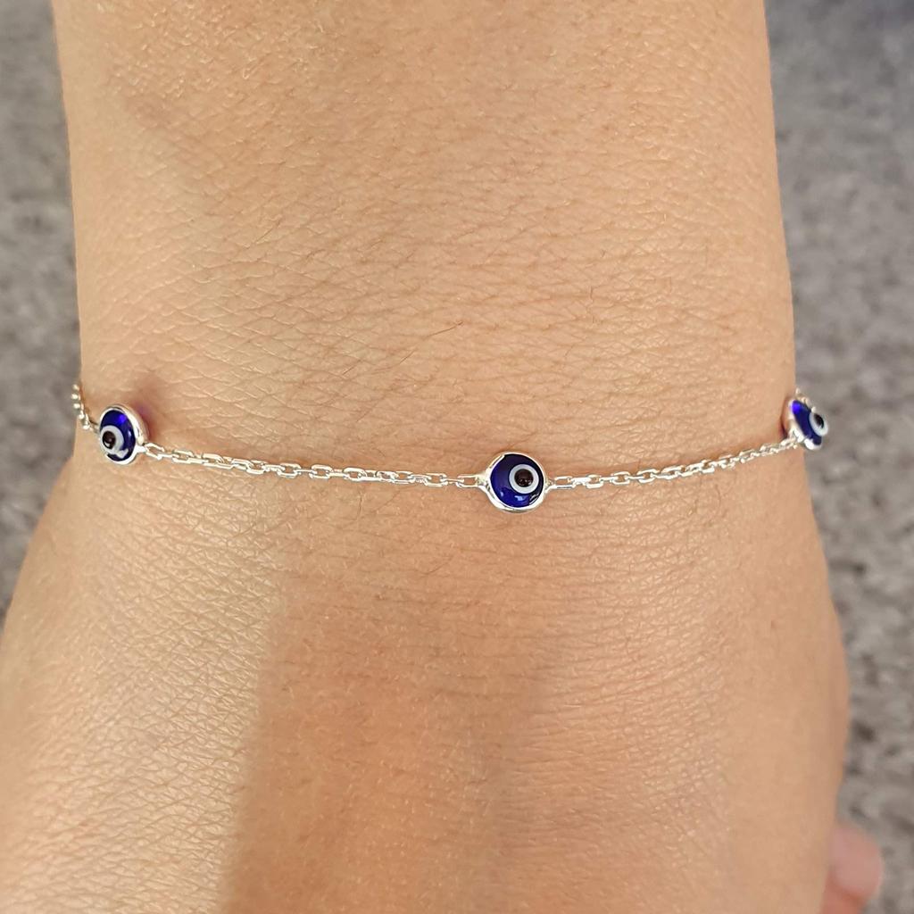 Dalia MYSTIC JEWELS Sterling Silver Evil Eye Assorted Good Glass - Bracelet, 7.5 inches, Colors, Luck,