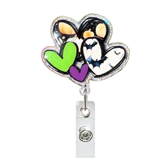 Office Badge Clip Retractable Holder, Halloween Glitter Acrylic Reel, Cute Ghost Reel Pumpkin ID Card Holder for Nurse Doctor Teacher Worker