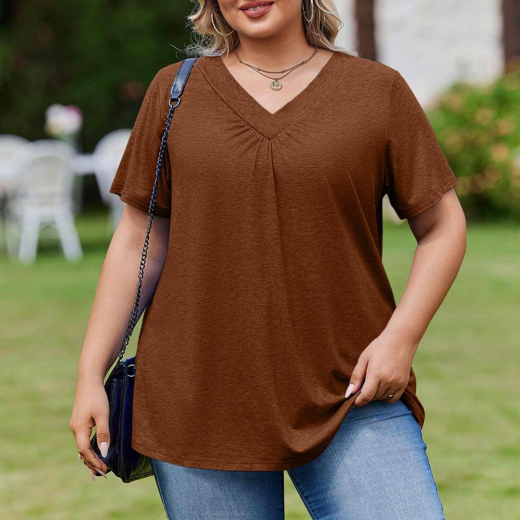 Женская модная повседневная свободная блузка большого размера с коротким рукавом, элегантная с V-образным вырезом, для работы