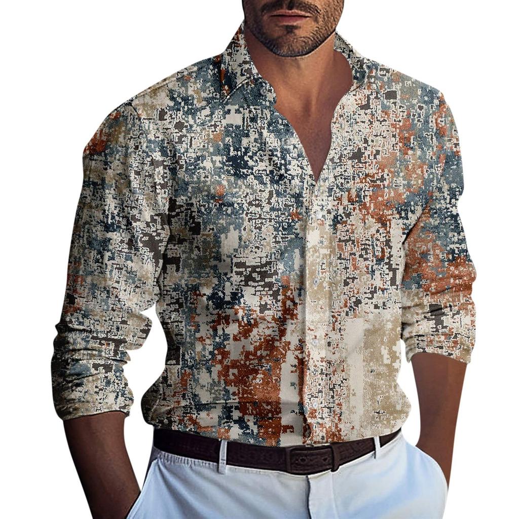 Мужская летняя новая свободная рубашка с длинным рукавом с принтом, кардиган, пляжная рубашка