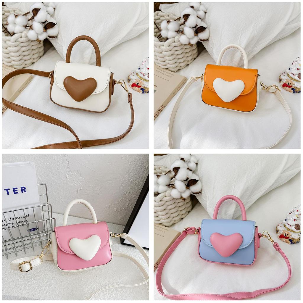 Girls Cute Kids Pu Single Shoulder Bag With Bright Color Block Pattern For Daily Use