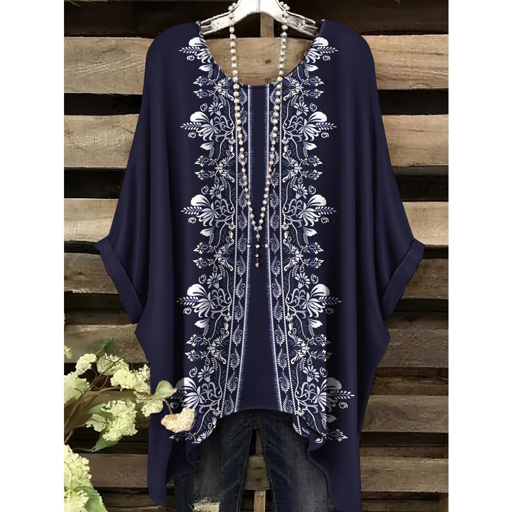 Летняя женская футболка в этническом стиле с принтом, удлиненная спереди, с круглым вырезом, повседневная, удобная, футболка в стиле Y2k, винтажная женская футболка с коротким рукавом