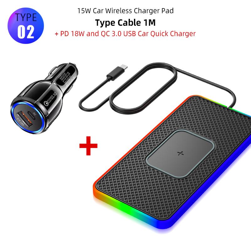 Новая атмосферная лампа, автомобильное ультратонкое беспроводное зарядное устройство, 15 Вт, автомобильная подставка для быстрой зарядки