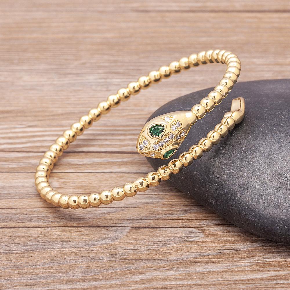New Arrival European and American Fashion Copper Cubic Zircon Cuff Adjustable Snake Bangle Jewelry Fine Party Wedding Gift