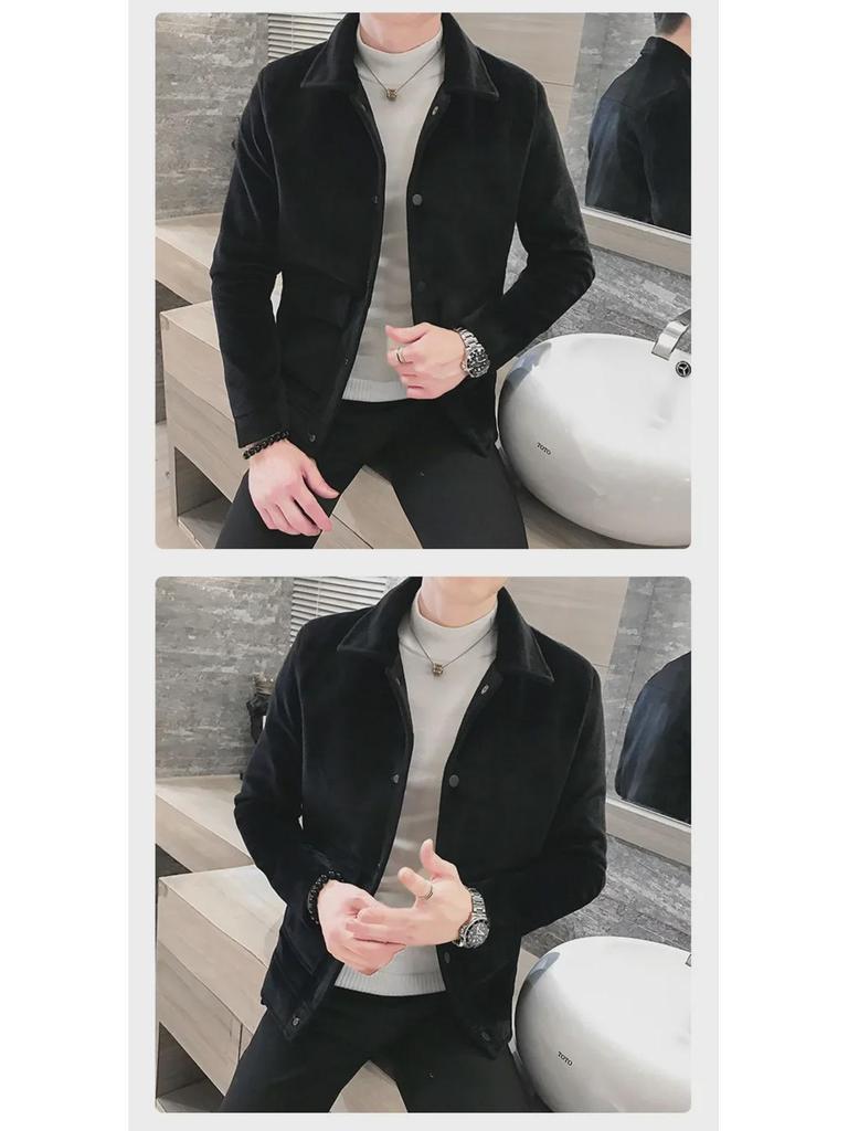 Мужское шерстяное пальто Slim Fit - британский стиль, короткое, двухслойное, имитация норки, повседневная куртка на осень и зиму